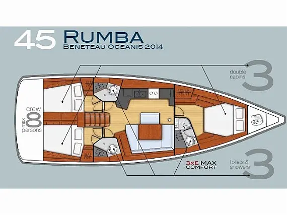 Oceanis 45 (3 cabins) - Layout image